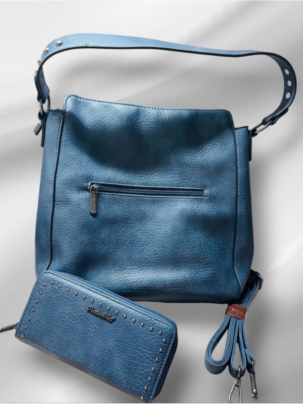 Montana West Navy Blue Stud-Accent Shoulder Bag with Matching Wallet - Picture 4 of 9